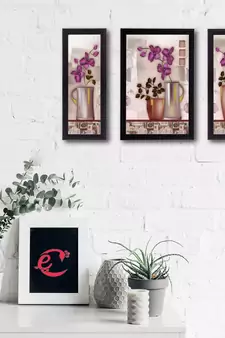 Set Of 3 Botanical Floral Satin Matt Texture UV Art Painting