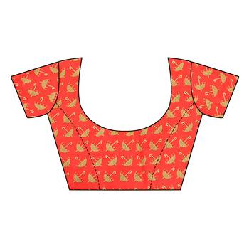 Red printed art silk saree with blouse 4