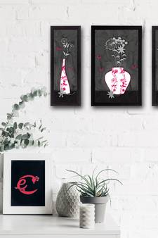 Set Of 3 Botanical Floral Satin Matt Texture UV Art Painting