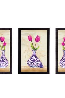Set Of 3 Botanical Floral Satin Matt Texture UV Art Painting