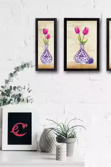 Set Of 3 Botanical Floral Satin Matt Texture UV Art Painting