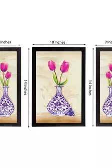 Set Of 3 Botanical Floral Satin Matt Texture UV Art Painting