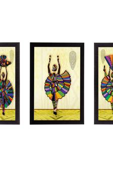 Set Of 3 Dancing Lady Matt Textured UV Art Painting