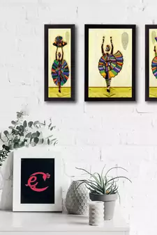 Set Of 3 Dancing Lady Matt Textured UV Art Painting