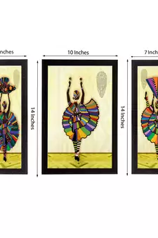 Set Of 3 Dancing Lady Matt Textured UV Art Painting