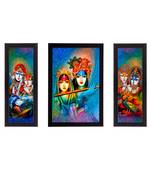 Set Of 3 Abstract Radha Krishna Satin Matt Texture UV Art Painting