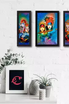 Set Of 3 Abstract Radha Krishna Satin Matt Texture UV Art Painting