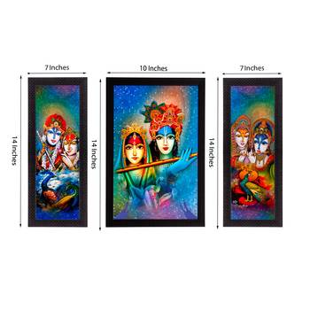 Set Of 3 Abstract Radha Krishna Satin Matt Texture UV Art Painting 3