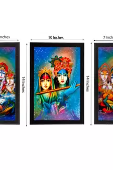 Set Of 3 Abstract Radha Krishna Satin Matt Texture UV Art Painting
