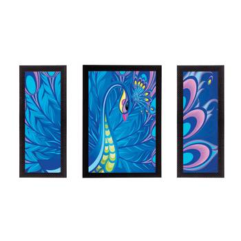 Set Of 3 Colorful Peocock Satin Matt Texture UV Art Painting 1