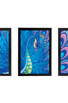 Set Of 3 Colorful Peocock Satin Matt Texture UV Art Painting