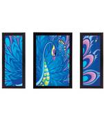 Set Of 3 Colorful Peocock Satin Matt Texture UV Art Painting