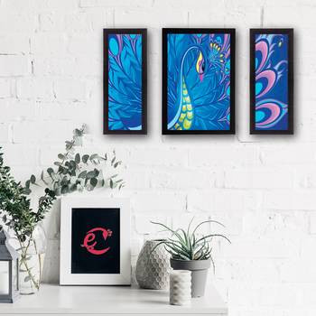 Set Of 3 Colorful Peocock Satin Matt Texture UV Art Painting 2