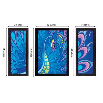 Set Of 3 Colorful Peocock Satin Matt Texture UV Art Painting 3