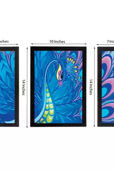 Set Of 3 Colorful Peocock Satin Matt Texture UV Art Painting