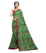 Green printed georgette saree with blouse