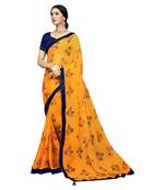 Yellow printed georgette saree with blouse