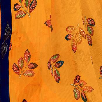 Yellow printed georgette saree with blouse 2