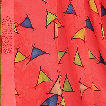 Peach printed georgette saree with blouse 3