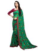 green printed georgette saree with blouse