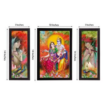 Set Of 3 Radha Krishna Satin Matt Texture UV Art Painting 1