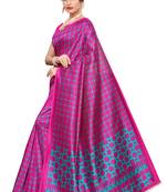 Pink printed art silk saree with blouse