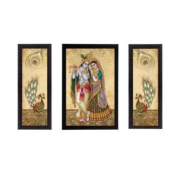 Set Of 3 Radha Krishna Satin Matt Texture UV Art Painting 1