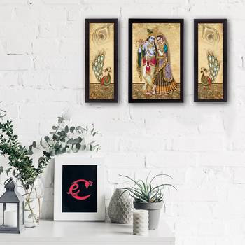 Set Of 3 Radha Krishna Satin Matt Texture UV Art Painting 2