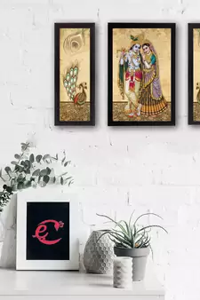 Set Of 3 Radha Krishna Satin Matt Texture UV Art Painting