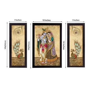 Set Of 3 Radha Krishna Satin Matt Texture UV Art Painting 3