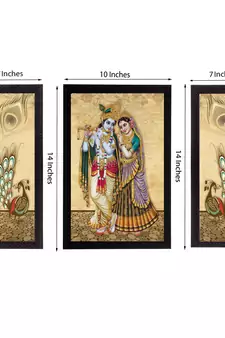 Set Of 3 Radha Krishna Satin Matt Texture UV Art Painting