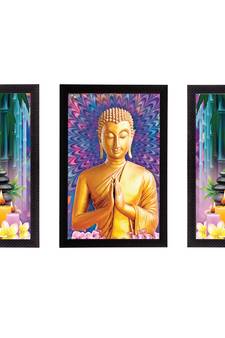 Set Of 3 Lord Buddha Satin Matt Texture UV Art Painting