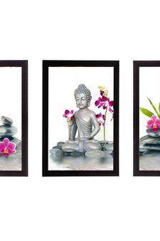 Set Of 3 Lord Buddha Satin Matt Texture UV Art Painting