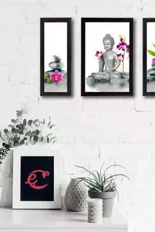 Set Of 3 Lord Buddha Satin Matt Texture UV Art Painting