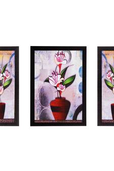 Set Of 3 Botanical Floral Satin Matt Texture UV Art Painting