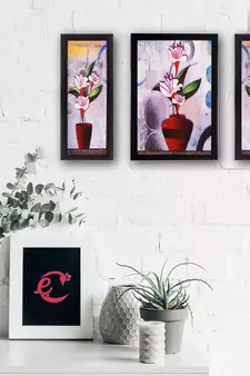 Set Of 3 Botanical Floral Satin Matt Texture UV Art Painting