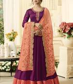 Purple Embroidered Satin Salwar With Dupatta