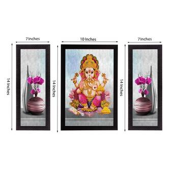 Set of 3 Lord Ganesha Satin Matt Texture UV Art Painting 3