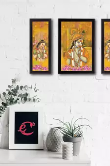 Set Of 3 Radha Krishna Satin Matt Texture UV Art Painting