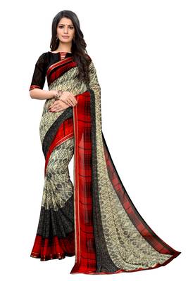 Multicolor printed georgette saree with blouse 1