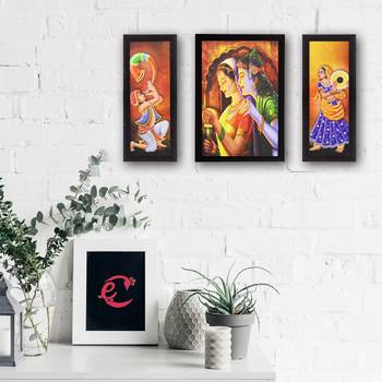 Set Of 3 Radha Krishna Satin Matt Texture UV Art Painting 2