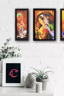 Set Of 3 Radha Krishna Satin Matt Texture UV Art Painting