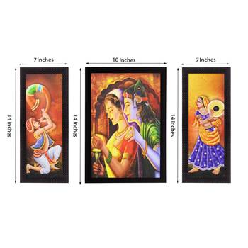 Set Of 3 Radha Krishna Satin Matt Texture UV Art Painting 3