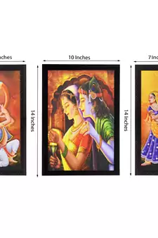 Set Of 3 Radha Krishna Satin Matt Texture UV Art Painting