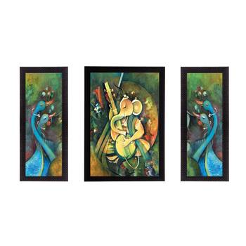 Set of 3 Lord Ganesha Satin Matt Texture UV Art Painting 1
