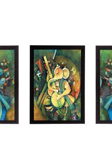 Set of 3 Lord Ganesha Satin Matt Texture UV Art Painting