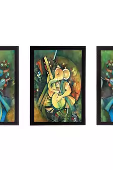 Set of 3 Lord Ganesha Satin Matt Texture UV Art Painting