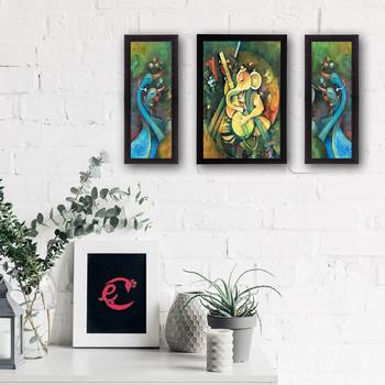Set of 3 Lord Ganesha Satin Matt Texture UV Art Painting 2