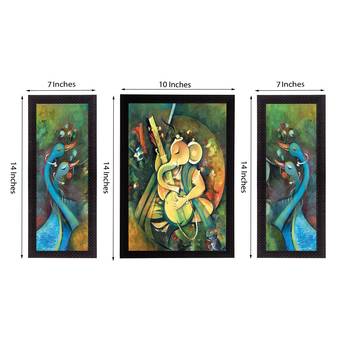 Set of 3 Lord Ganesha Satin Matt Texture UV Art Painting 3