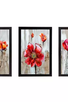 Set of 3 Floral Theme Satin Matt Texture UV Art Painting